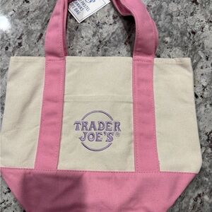 Trader Joes 2025 Spring Pink and Cream Mini Tote Bag